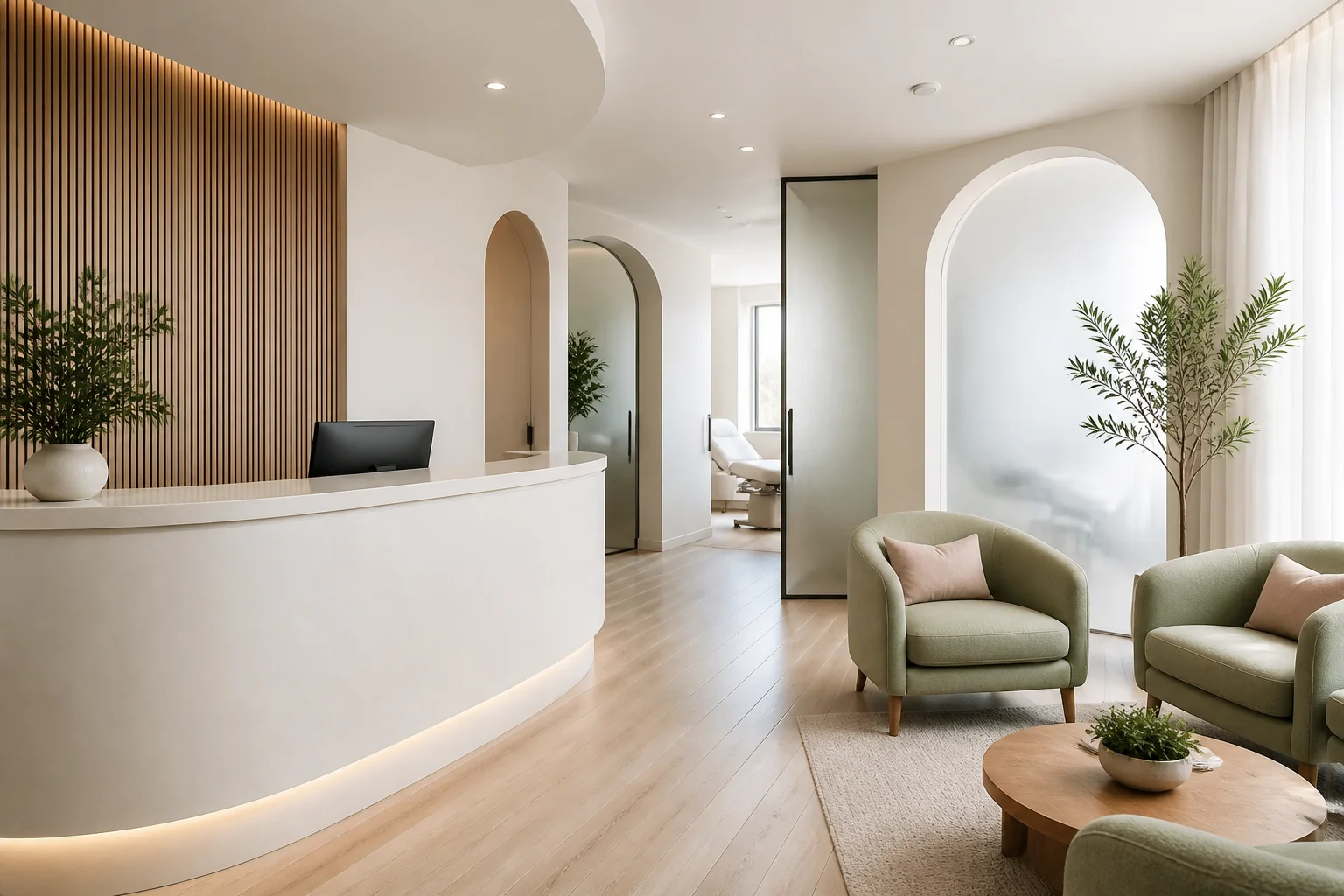 Interior resepsionis dan ruang tunggu Lumiera